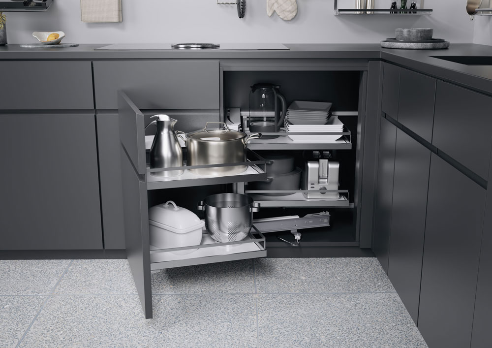 КОМПЛЕКТ левый, Волшебный угол 450-600 мм, H 525, Арена СТИЛЬ, 4 полки, цвет ХРОМ Kessebohmer | официальный магазин