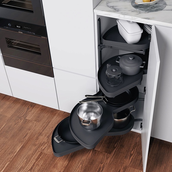 КОМПЛЕКТ левый, Леманс 500 мм, H 1265, Арена ПЬЮР, 4 полки, 4 доводчика, цвет АНТРАЦИТ Kessebohmer | официальный магазин